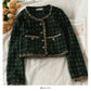 Hong Kong style retro bright silk bonded single breasted short cardigan top  2088