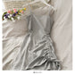Drawstring pleated small slim suspender skirt woman  2683