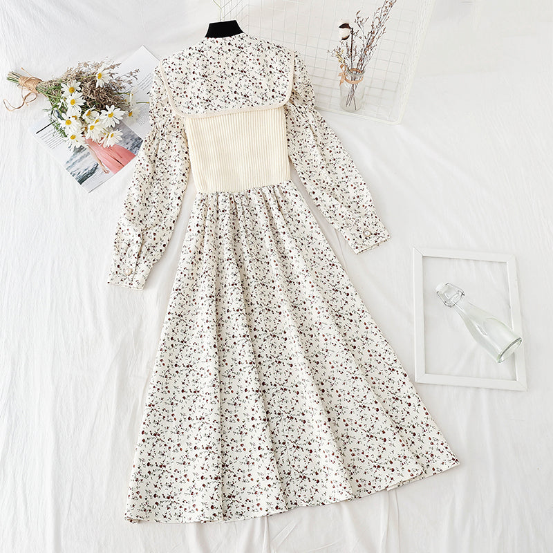 Patchwork floral dress women's slim bottomed skirt versatile age reduction  2311