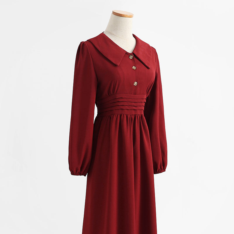 Red Fairy skirt college style long sleeve retro literary temperament skirt  2319