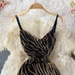 Zebra cut slim split strap skirt  2983