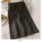 Korean retro split mid length leopard pattern versatile skirt  2635