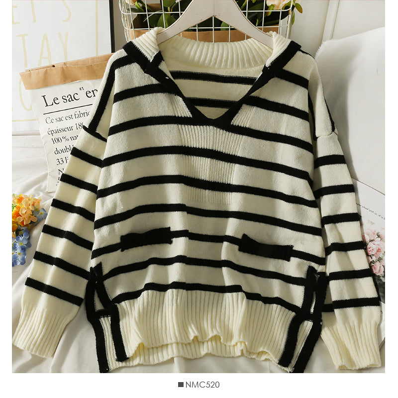 Pull col V ample et fin à rayures colorées coréennes pour femme 2000