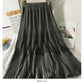 Retro loose slim stitching medium length organ pleated A-line skirt  2571