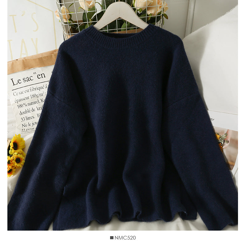 Pull rétro ample et fin, mi-long et long, fendu pour femme 2081