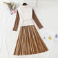 New vest velvet pleated skirt temperament two piece set  2405