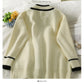 Pull femme nouveau pull rayé ample fin à simple boutonnage 2073