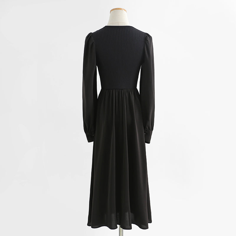 Gentle wind over the knee aging temperament thin embroidered wool dress  2231