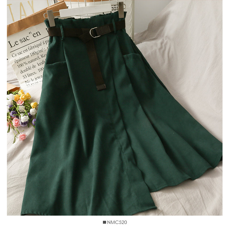 New solid color versatile irregular high waist skirt  2664