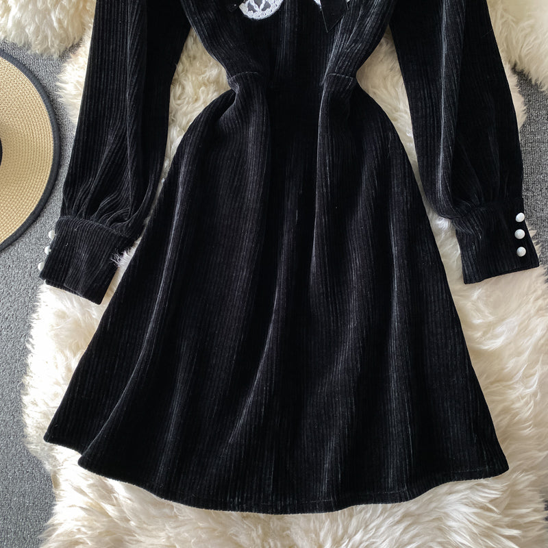 Jupe en velours côtelé coupe A, taille fine, style rétro 3152