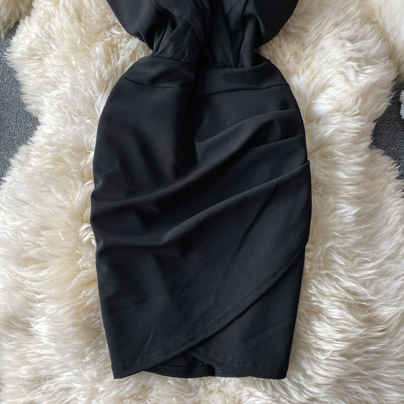 Robe portefeuille sexy en maille à épaules dénudées et aux hanches 2953