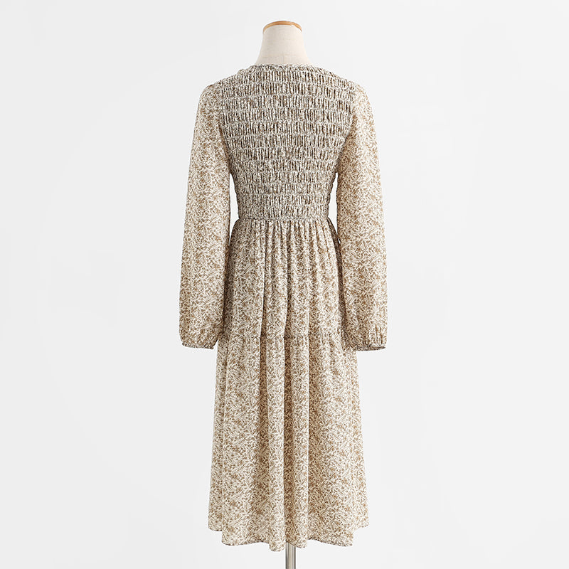 Chiffon floral dress long sleeve temperament bottomed skirt  2433