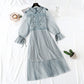 New super horn sleeve nail bead sling pleated long skirt two-piece set  2459