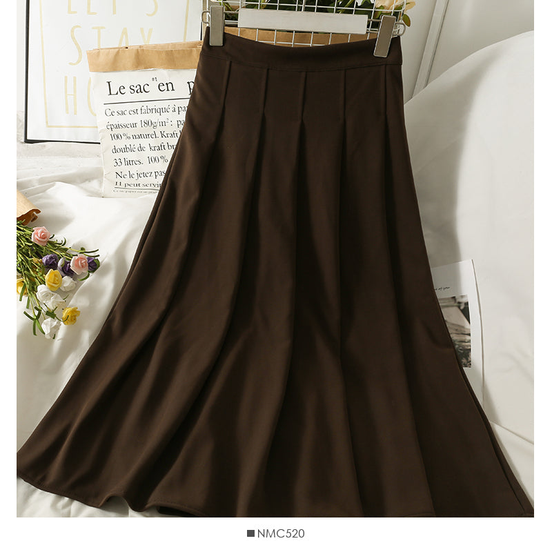 Jupe polyvalente de couleur unie fine taille haute rétro de style Hong Kong pour femme 2540
