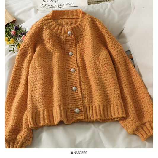 Cardigan à col ras du cou et à manches longues, pull polyvalent pour femme 1856