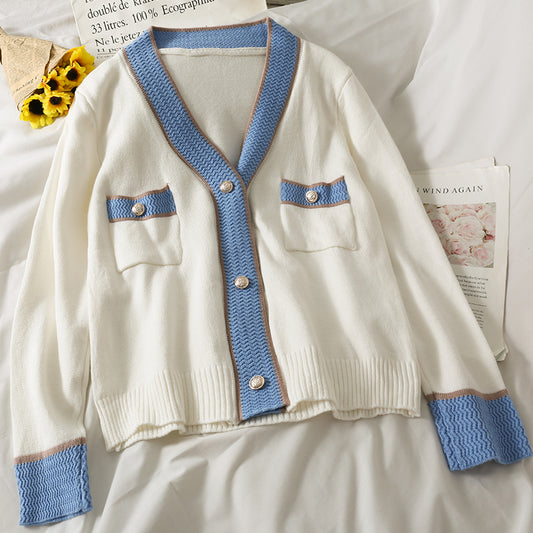 Cardigan à trois boutons cousu Han Fan, pull à manches longues pour femme 1820