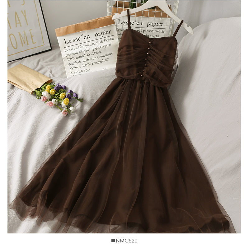 Fairy high waist slender gauze suspender skirt for women  2676
