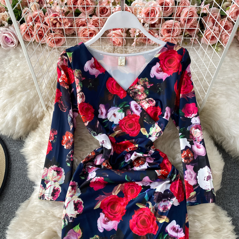 Robe portefeuille sexy imprimée à imprimé irrégulier, jupe mi-longue 3417