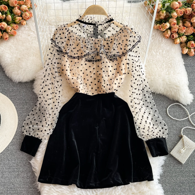 Robe de fée super fée en velours à pois et maille cousue 3257