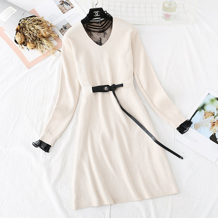 Sweater lace backing temperament fake two skirts  2220