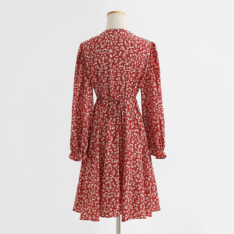 Dress long sleeve bandage floral FAIRY DRESS Vintage Chiffon  2428