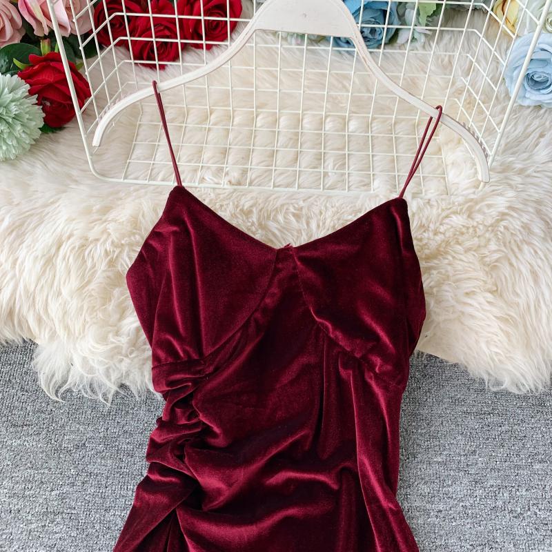 Sexy velvet dress women's slim V-neck suspender skirt  2713