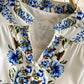 Robe imprimée taille haute, coupe slim, simple boutonnage, longueur moyenne, col en V, 3012