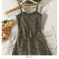Retro leopard short pleated slim suspender skirt  2697