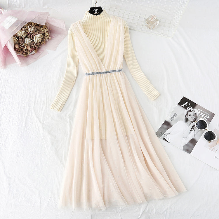 New sweater over knee mesh celebrity small fragrance suit long skirt  2398
