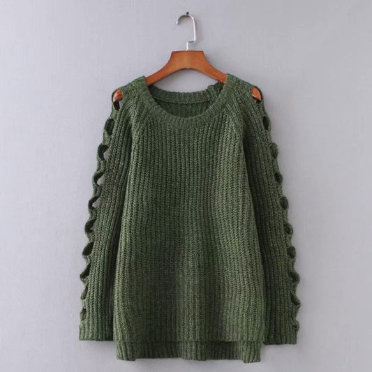 Nouveau pull d'automne et d'hiver creux de couleur unie pull ample épaissi et pull 1373