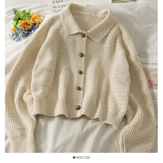Cardigan à revers à manches longues et boutonnage simple, pull ample vintage 1743