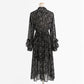 Chiffon pleated skirt, fungus floral dress, slim dress, lady dress  2432