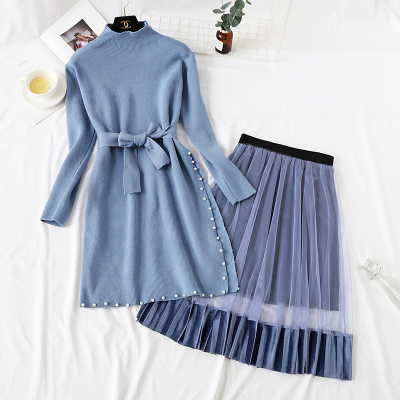 Age reduction suit two piece Pullover temperament knitted dress knee length skirt children  2172