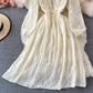 Robe en maille taille haute à col en V et dentelle 3230