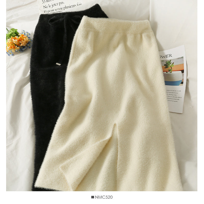 Plush medium length high waist slim skirt  2597