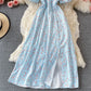 Robe taille fine avec col carré à fleurs cassées 3216
