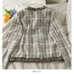 Manteau ample en tweed à carreaux pour femme, col rond, manches longues, soie brillante, laine, automne 2090