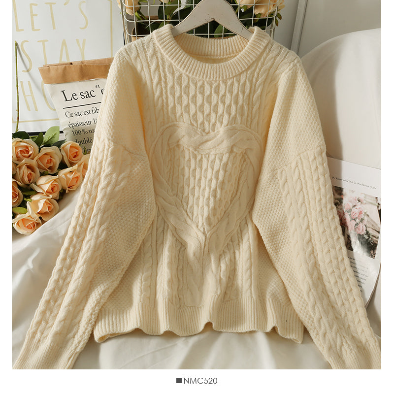 Pull à manches longues en chanvre fin en forme de cœur pour femme, version coréenne, 2020
