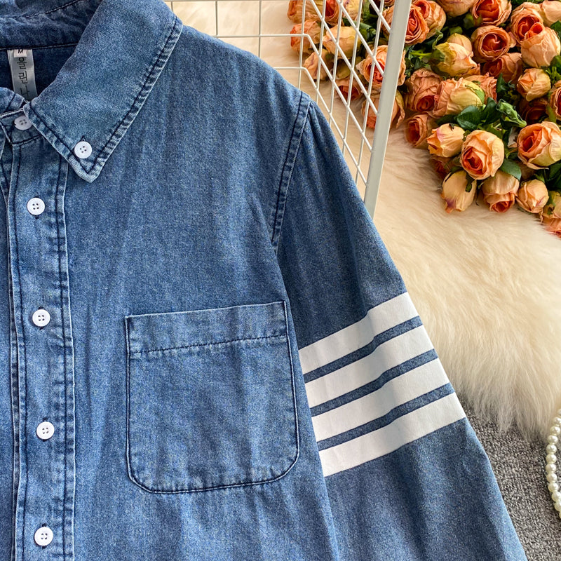 Women's Korean version medium length loose denim shirt coat  1687