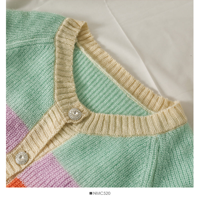 Cardigan simple boutonnage à rayures colorées élégant, pull à manches longues 1991