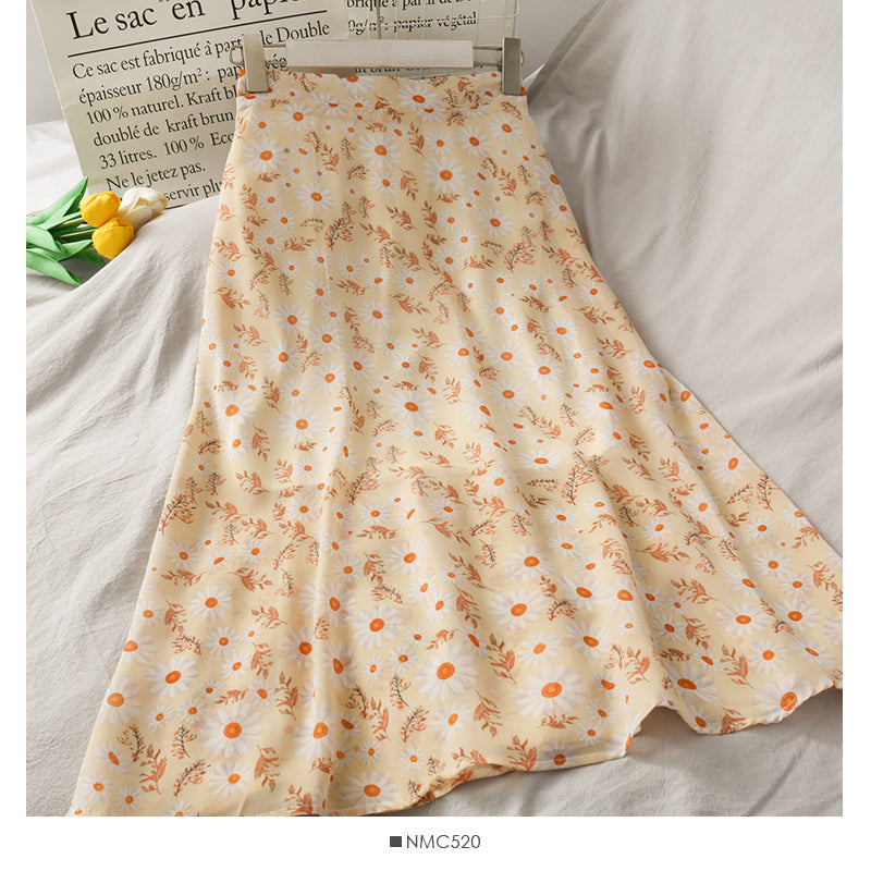 Super fairy floral medium length loose skirt  2569