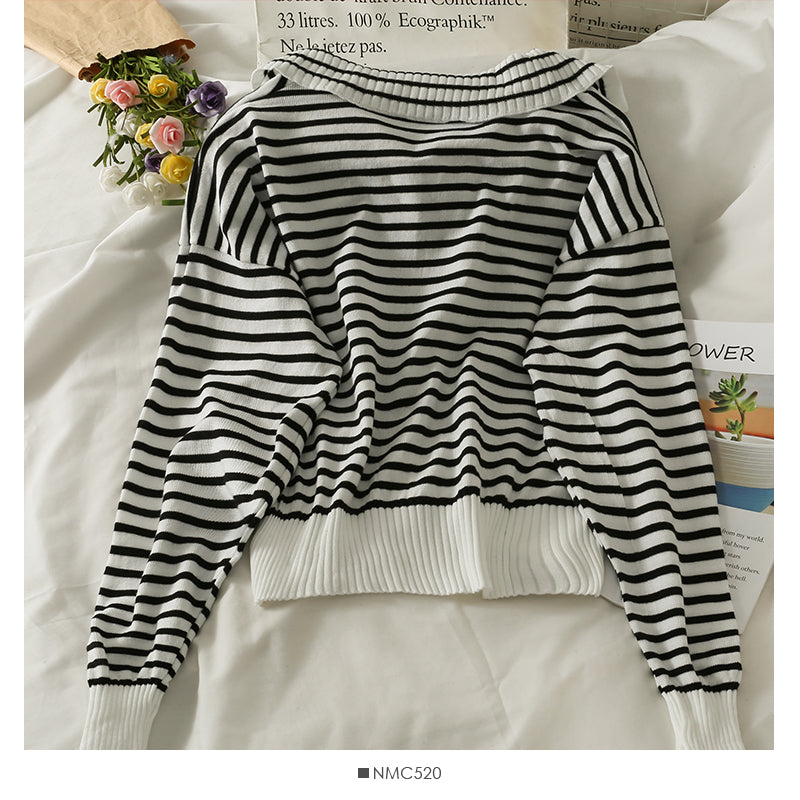 Chemise ample à rayures et revers fins à manches longues et bas haut 1960