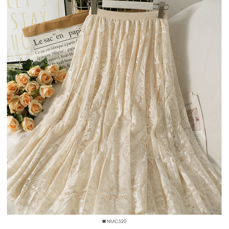 Hollow out hook flower medium length skirt  2579