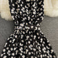 Robe en mousseline de soie à col en V et jupe fleurie 3414