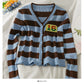 Cardigan rayé à simple boutonnage, pull à manches longues pour femme 2061