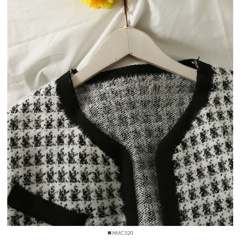 Pull femme automne et hiver à carreaux ample et fin cardigan à manches longues 2075