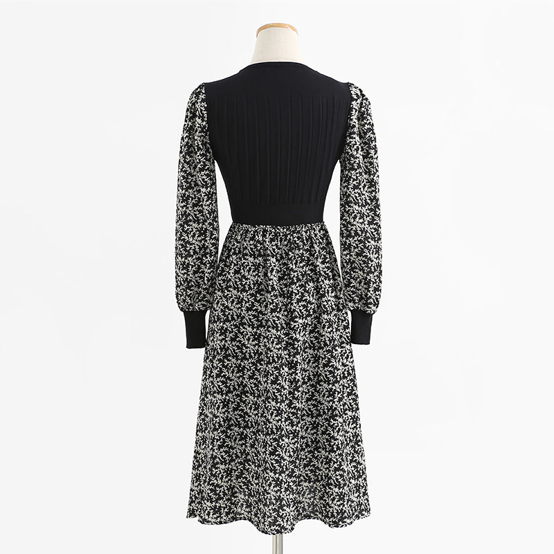 New Retro long skirt stitched black knitted skirt premium skirt  2238