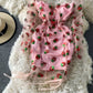 Robe en gaze rose fraise, sac à bandoulière, jupe à la hanche, ligne unique, 3177