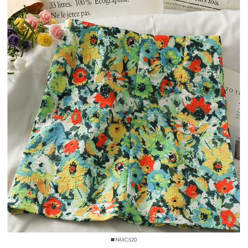 Elegant style printed high waist slim wrinkled Hip Wrap Skirt  2642