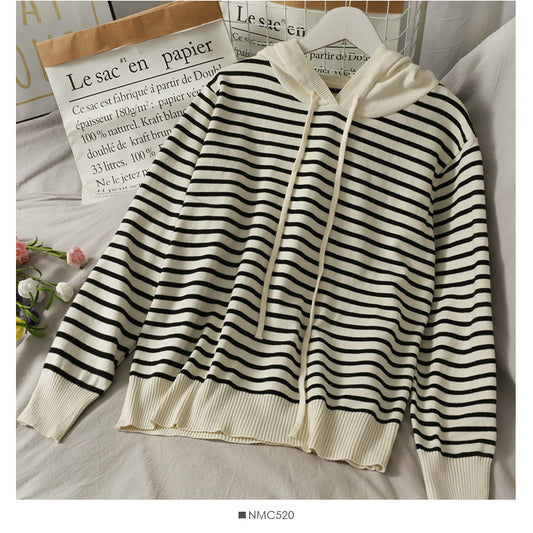 Pull à capuche à rayures Han Fan, ample et fin, avec cordon de serrage 1731